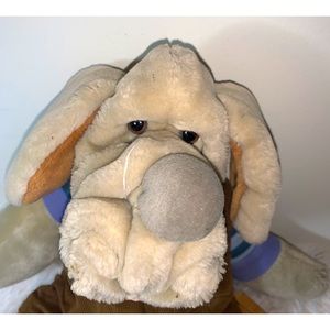 Vintage Ganz Bros 1981 Plush WRINKLES Dog Hand Puppet BROWN CORDOROY OVERALLS